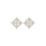 14K Solid Gold Lab Diamond Cluster Earrings, Yellow Gold