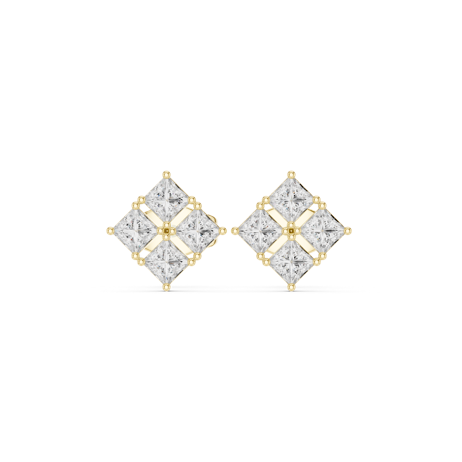 14K Solid Gold Lab Diamond Cluster Earrings, Yellow Gold