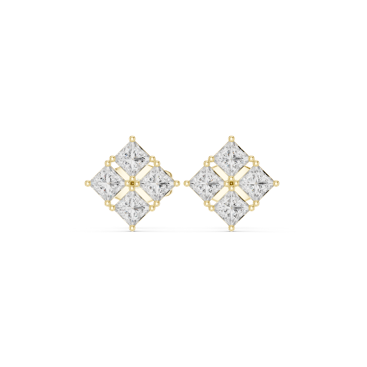 14K Solid Gold Lab Diamond Cluster Earrings, Yellow Gold