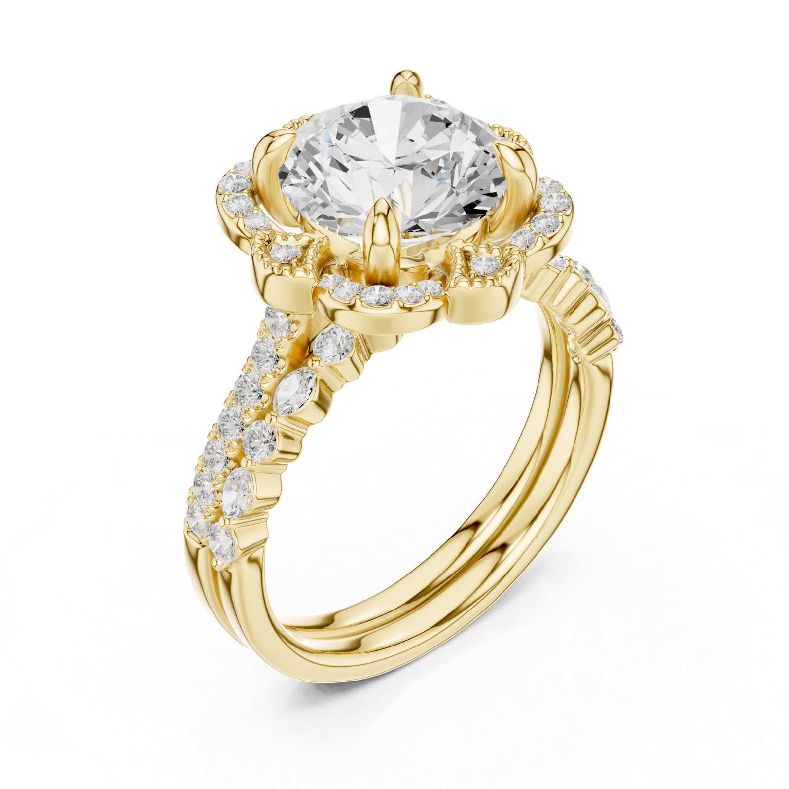 Gold Ring DDLR-442, Round center stone, Yellow Gold, view 2