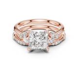 Gold Ring DDLR-299, Princess center stone, Rose Gold