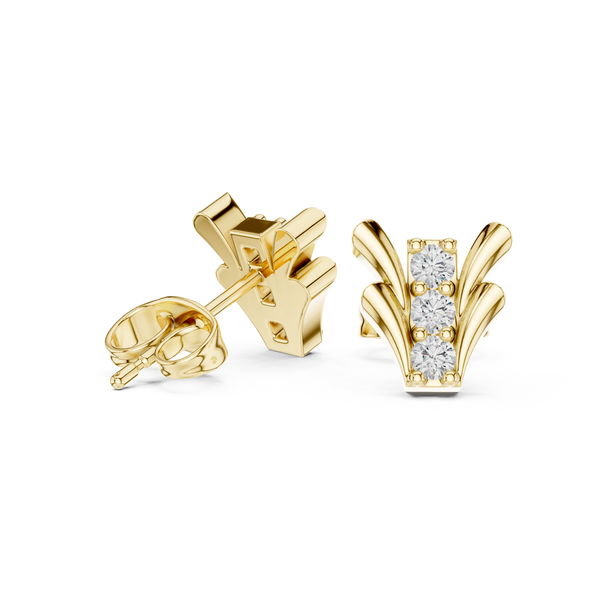 14K Solid Gold Lab Diamond Leaf Cluster Earrings, Yellow Gold, view 1