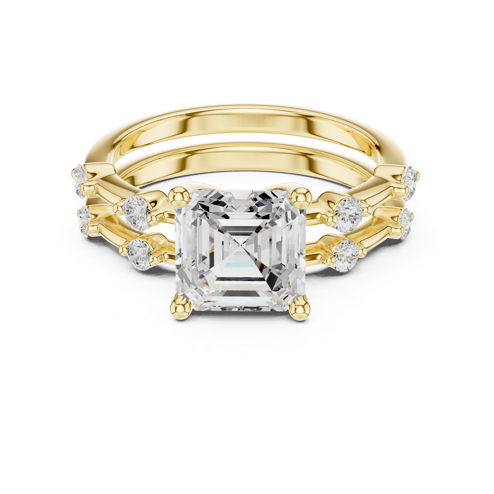 Gold Ring DDLR-441, Asscher center stone, Yellow Gold, view 4