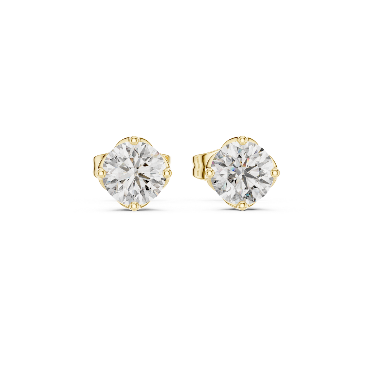14K Solid Gold Lab Diamond Stud Earrings, Yellow Gold