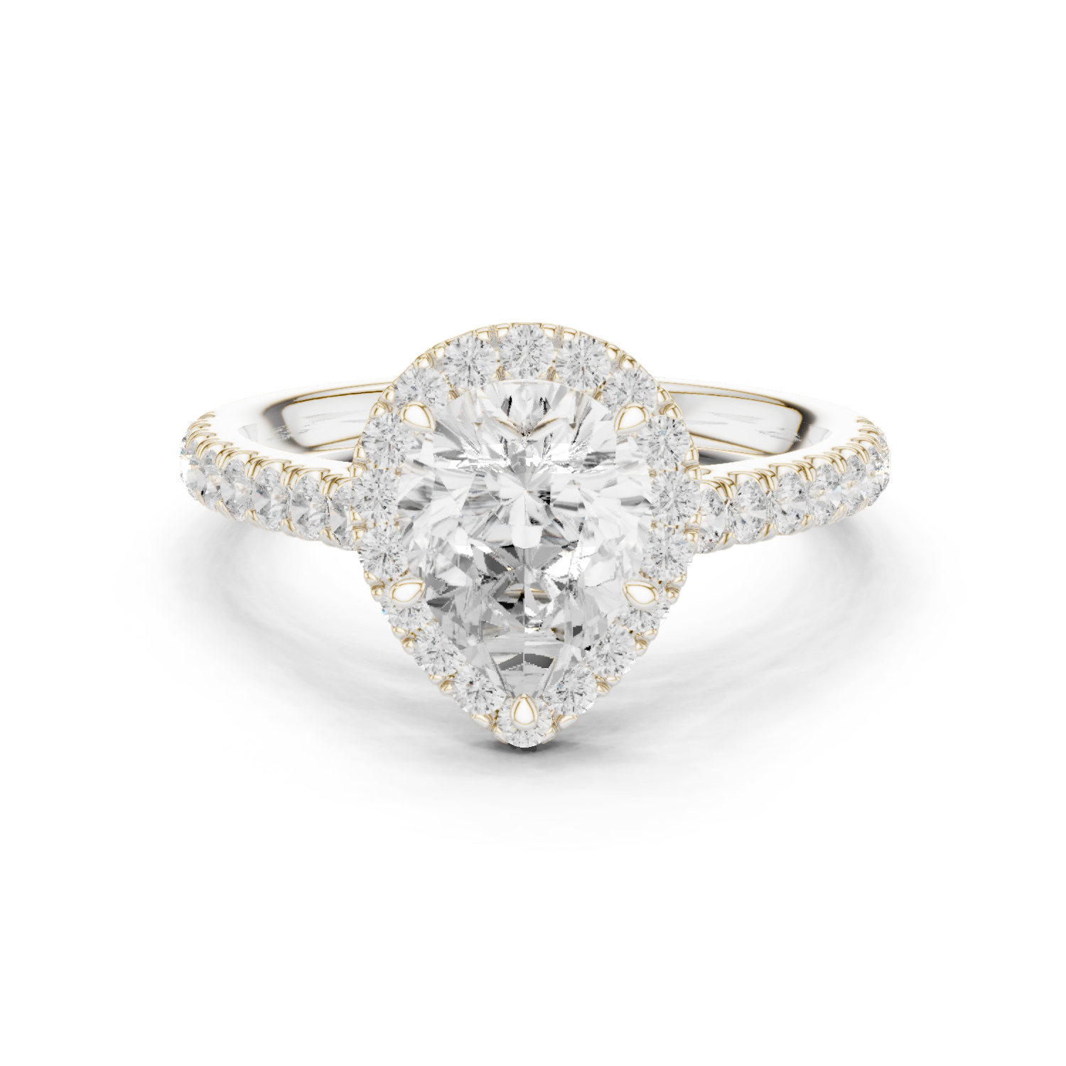Gold Ring DDLR-118, Pear center stone, White Gold
