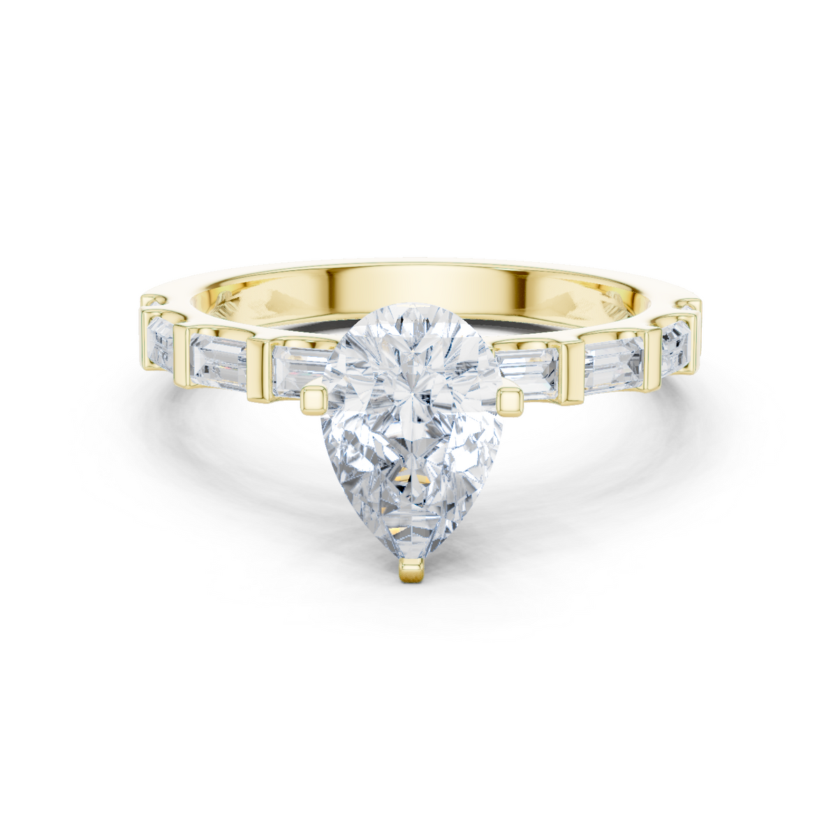 14K Solid Gold Lab Diamond Three-Stone Ring, Yellow Gold
