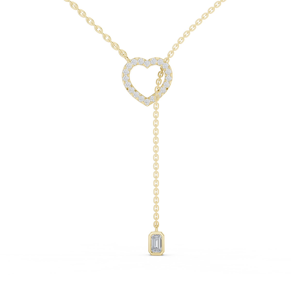 14K Solid Gold Lab Diamond Heart Pendant Necklace, Yellow Gold
