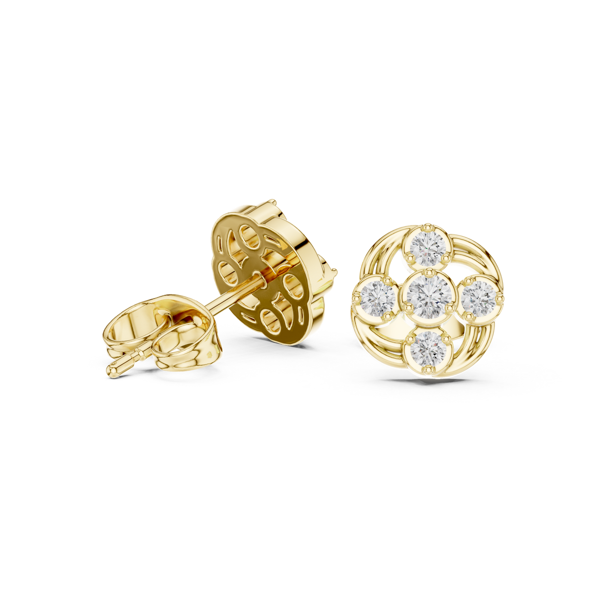 14K Solid Gold Lab Diamond Flower Cluster Earrings, Yellow Gold, view 1