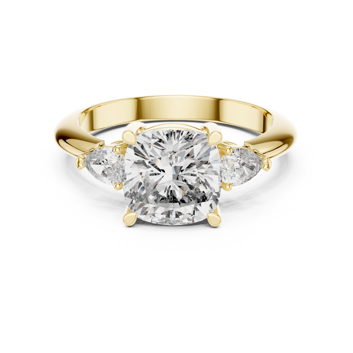 14K Solid Gold Lab Diamond Three-Stone Ring, Yellow Gold