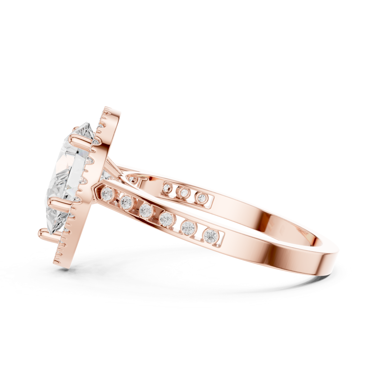 Gold Ring DDLR-349, Pear center stone, Rose Gold, view 3