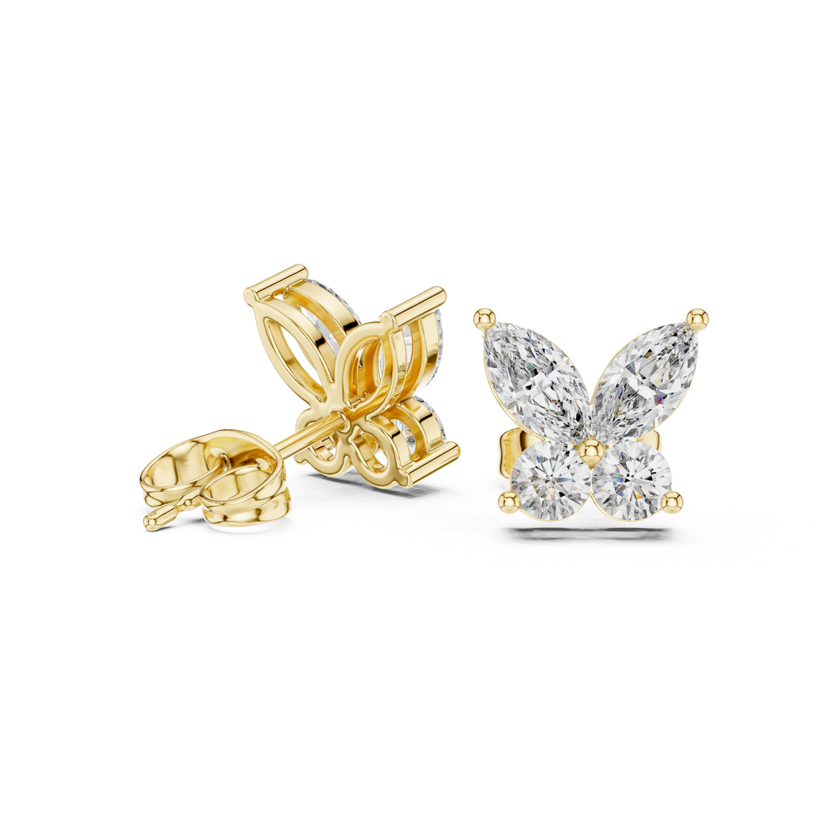 14K Solid Gold Lab Diamond Butterfly Cluster Earrings, Yellow Gold, view 1