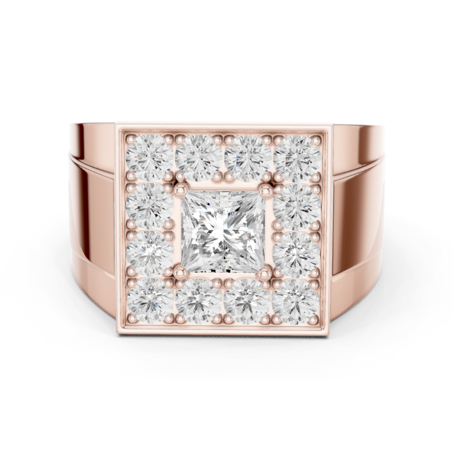 14K Solid Gold Lab Diamond Halo Ring, Rose Gold