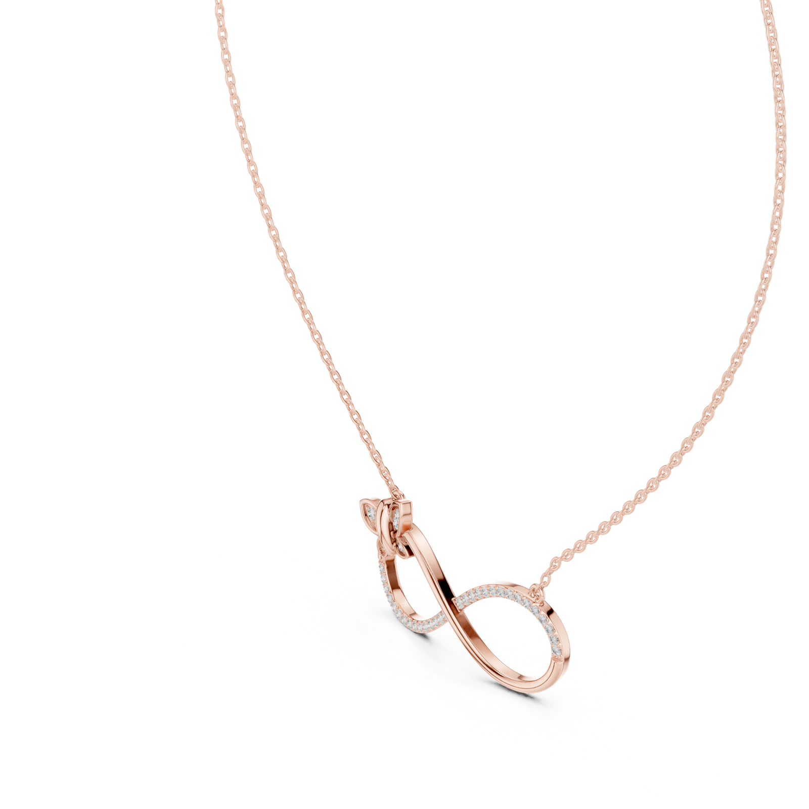 14K Solid Gold Lab Diamond Infinity Pendant Necklace, Rose Gold, view 2