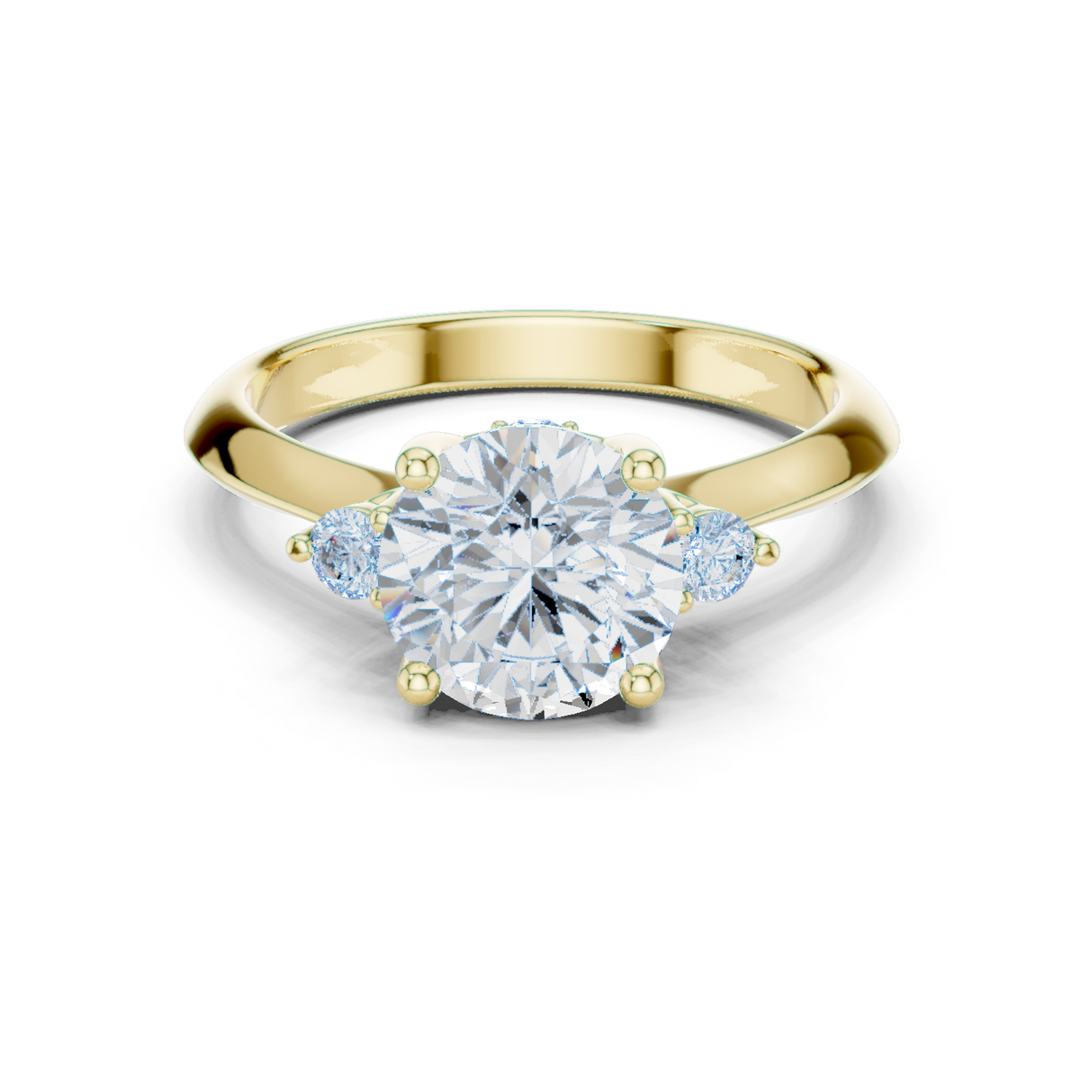 14K Solid Gold Lab Diamond Three-Stone Ring, Yellow Gold