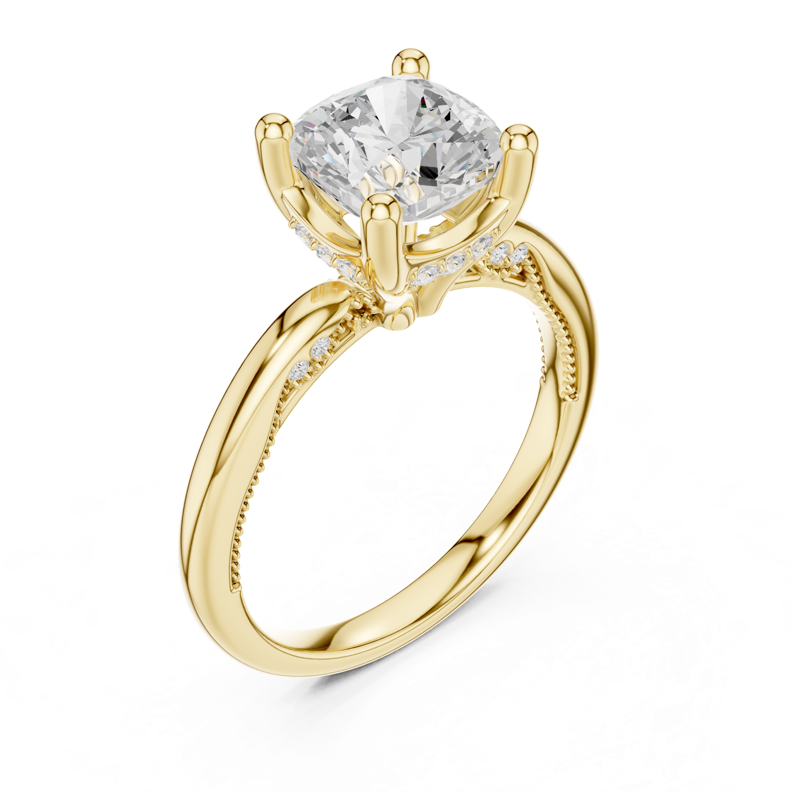 Gold Ring, Cushion center stone, Yellow Gold, view 2
