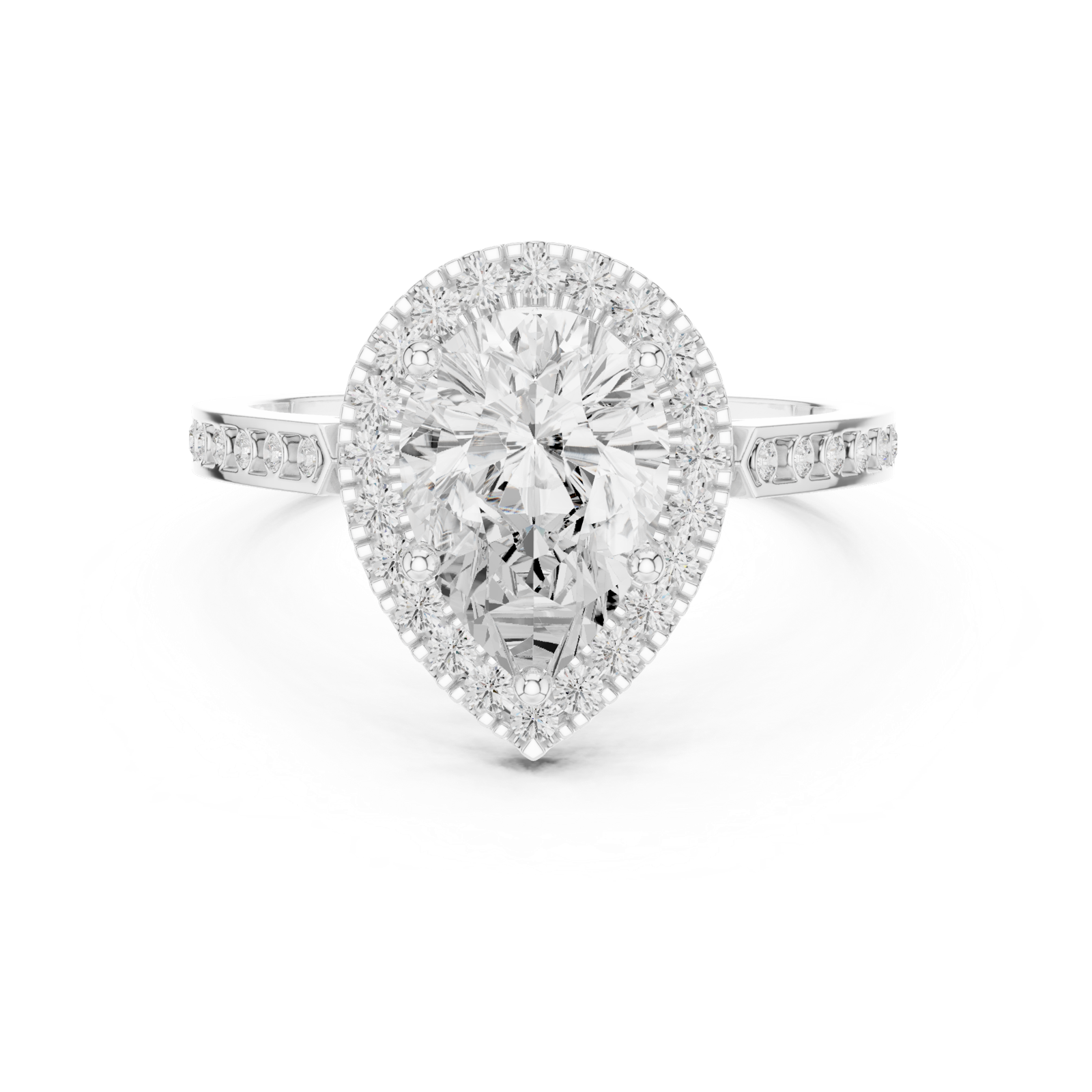Gold Ring DDLR-349, Pear center stone, White Gold, view 4