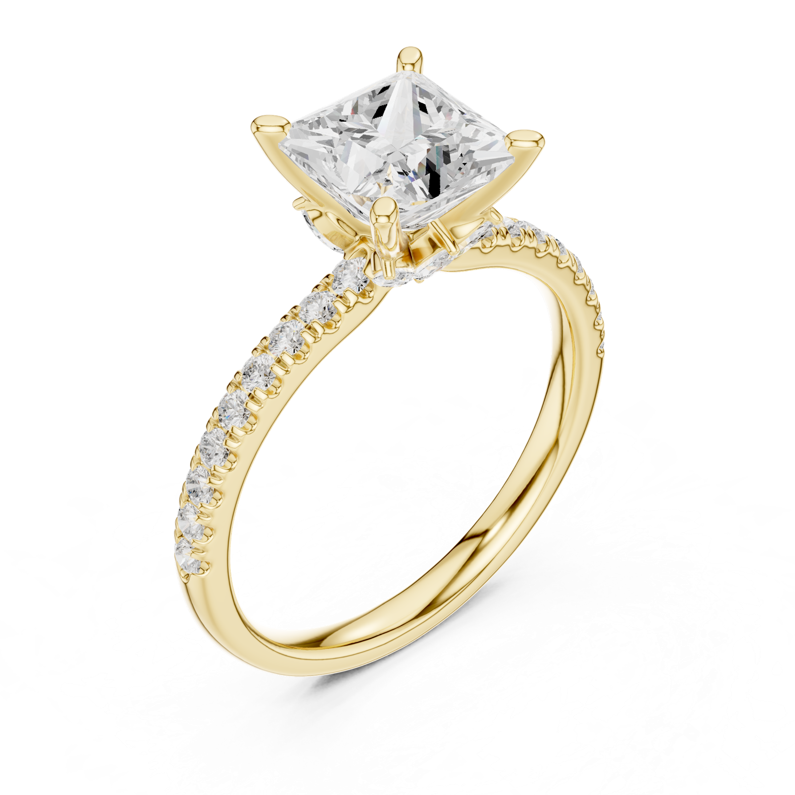 Gold Ring DDLR-256, Princess center stone, Yellow Gold, view 2