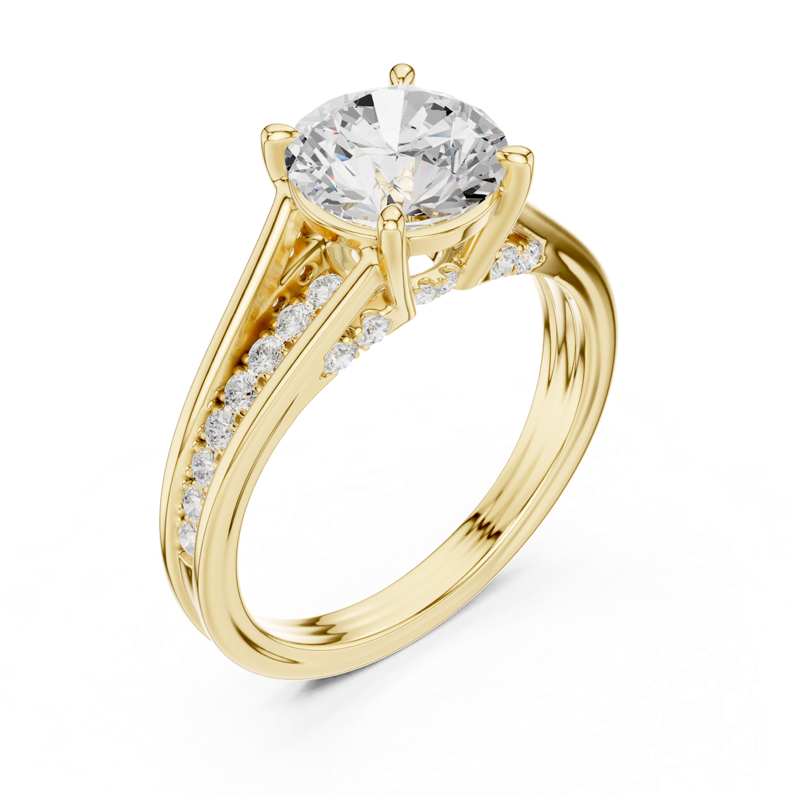 Gold Ring DDLR-253, Round center stone, Yellow Gold, view 2