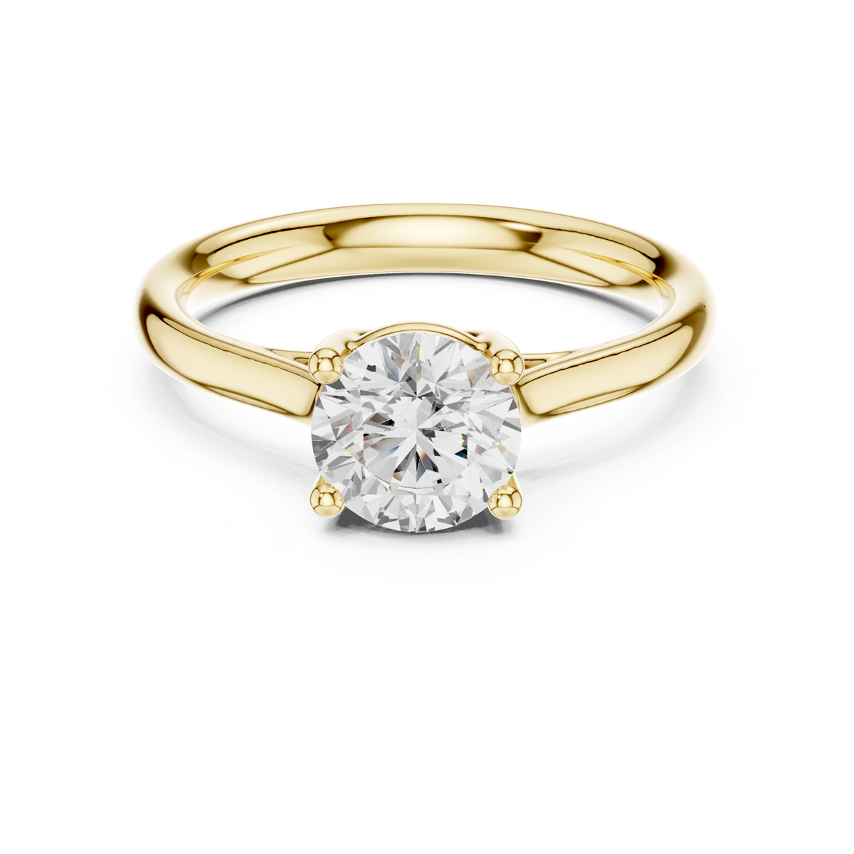 14K Solid Gold Lab Diamond Solitaire Ring, Yellow Gold