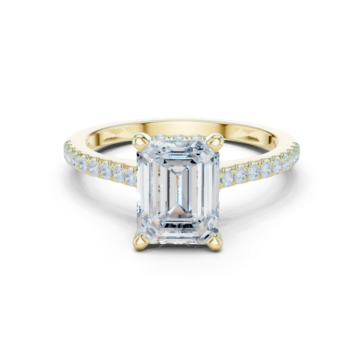 Gold Ring, Emerald center stone, Yellow Gold
