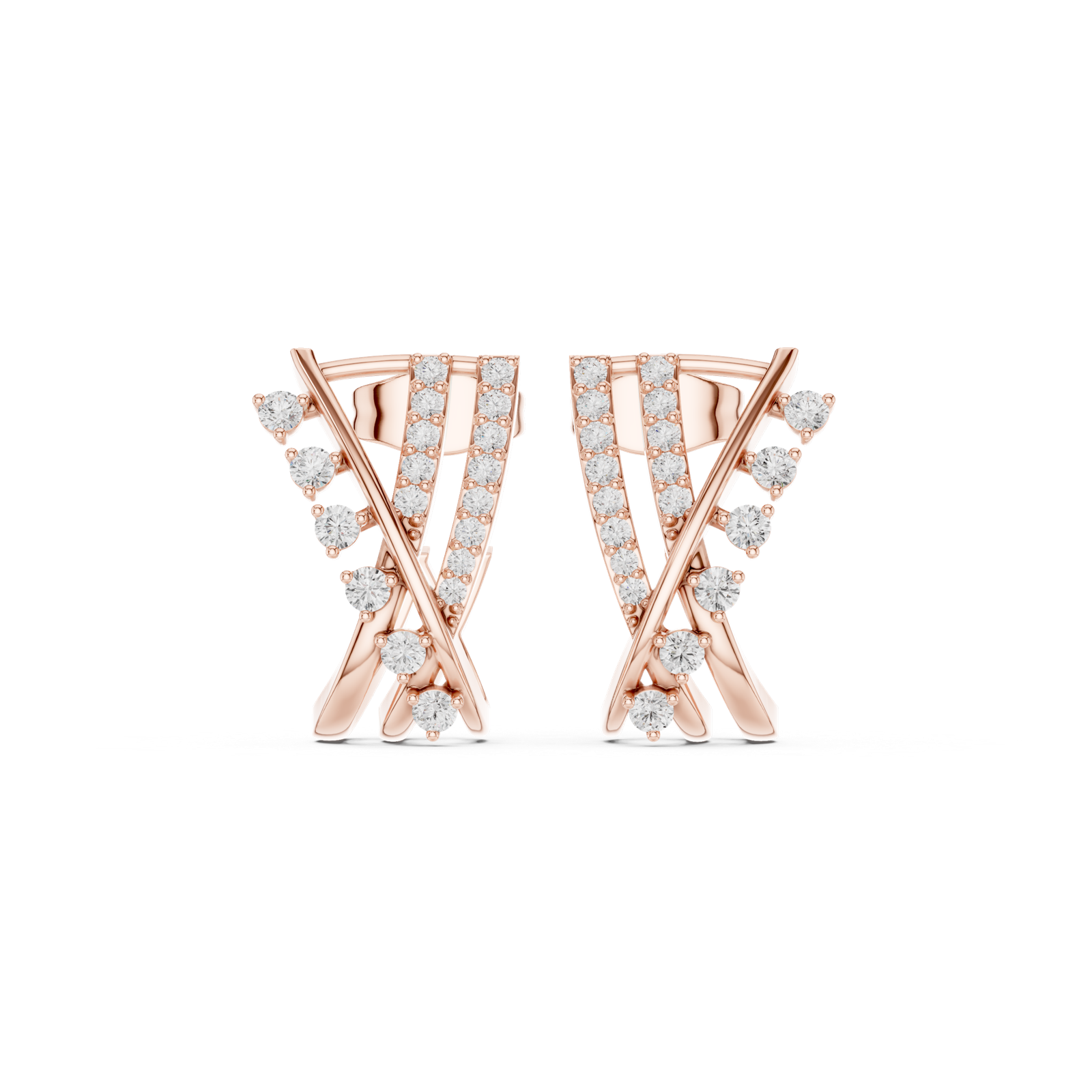 14K Solid Gold Lab Diamond Cluster Earrings, Rose Gold