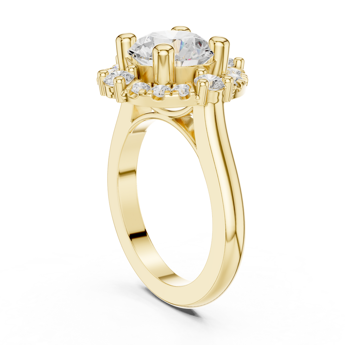 14K Solid Gold Lab Diamond Halo Ring, Yellow Gold, view 1