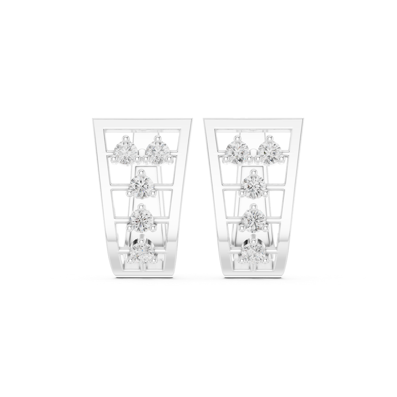 14K Solid Gold Lab Diamond Cluster Earrings, White Gold