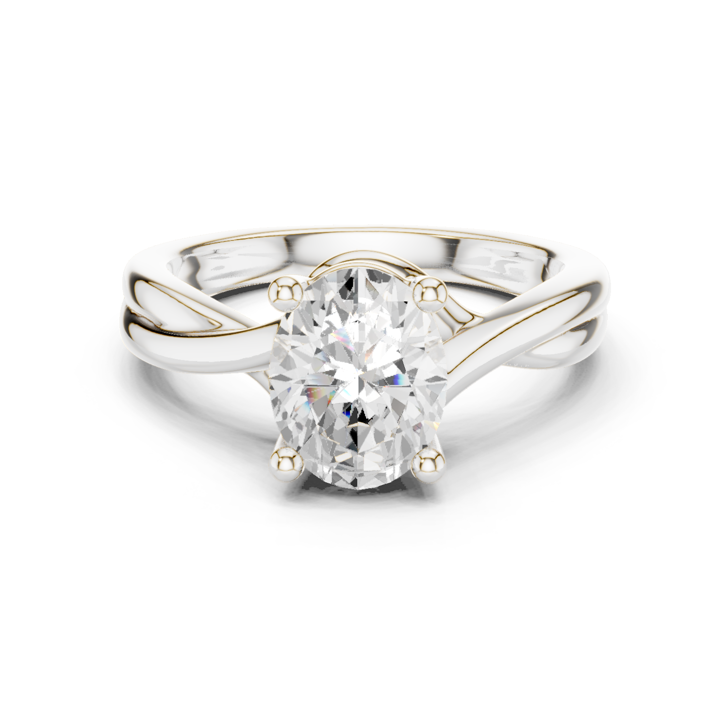 Gold Twisted Band Solitaire Engagement Ring, Oval center stone, White Gold