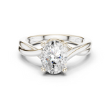 Gold Twisted Band Solitaire Engagement Ring, Oval center stone, White Gold