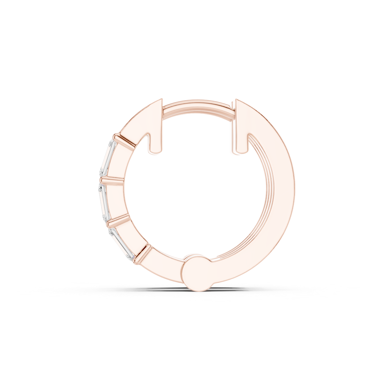 14K Solid Gold Lab Diamond Huggie Earrings, Rose Gold, view 3