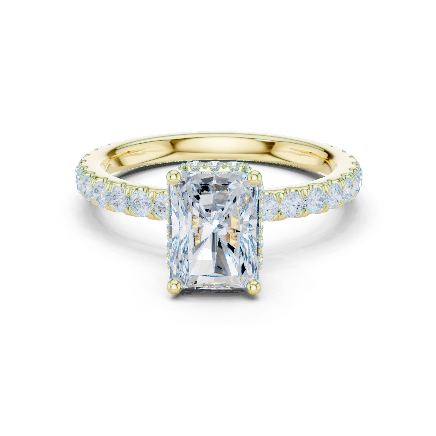 Gold Ring DDLR-165, Radiant center stone, Yellow Gold