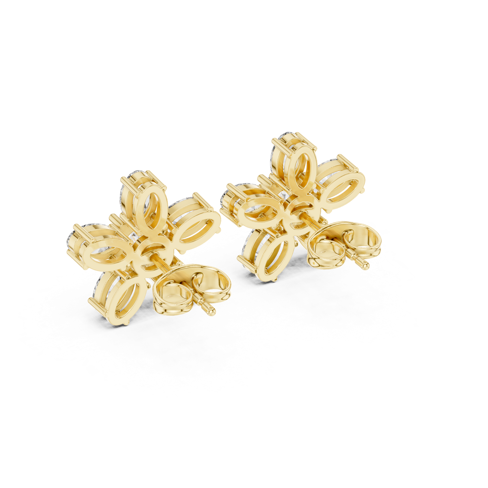 14K Solid Gold Lab Diamond Flower Cluster Earrings, Yellow Gold, view 3