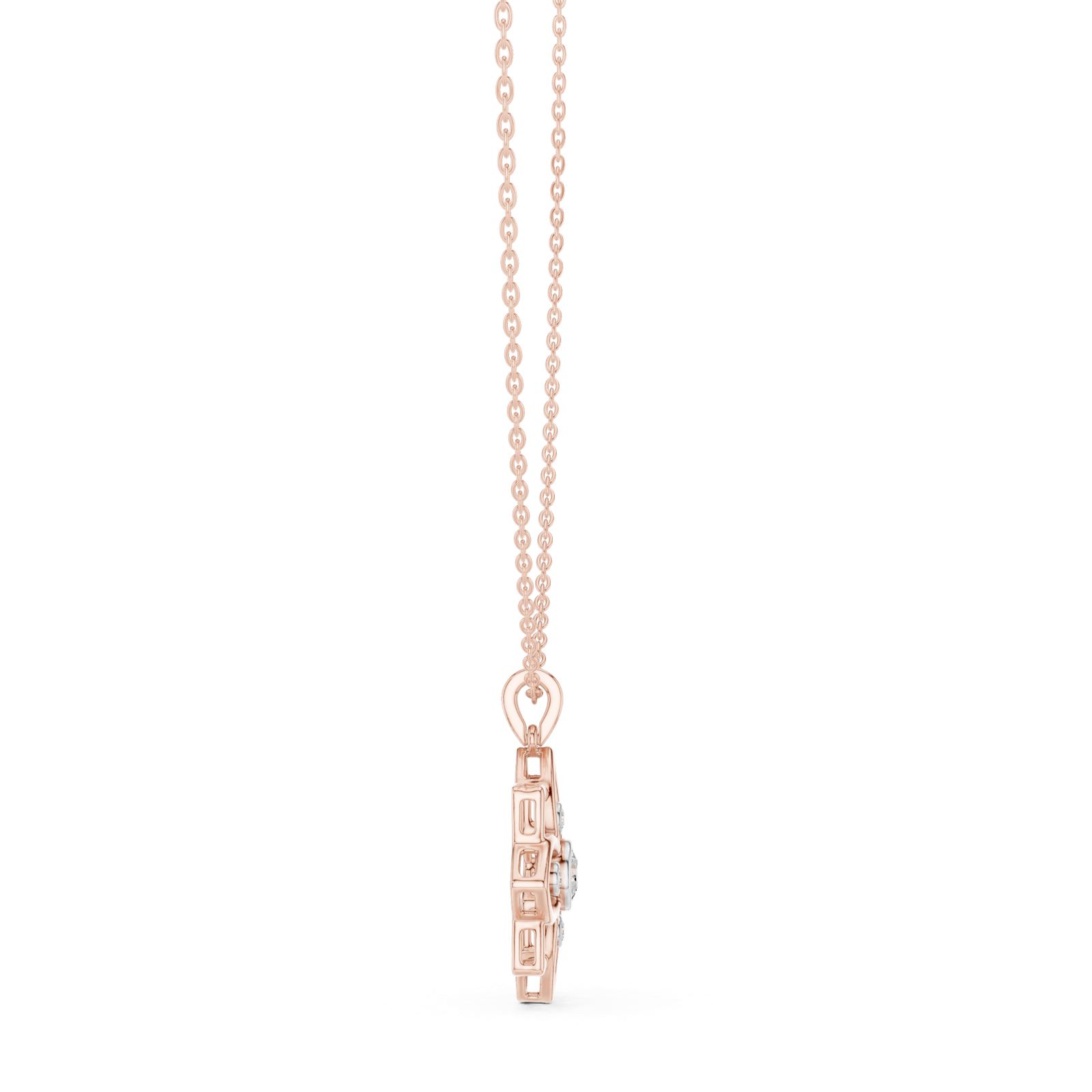 14K Solid Gold Lab Diamond Flower Pendant Necklace, Rose Gold, view 3