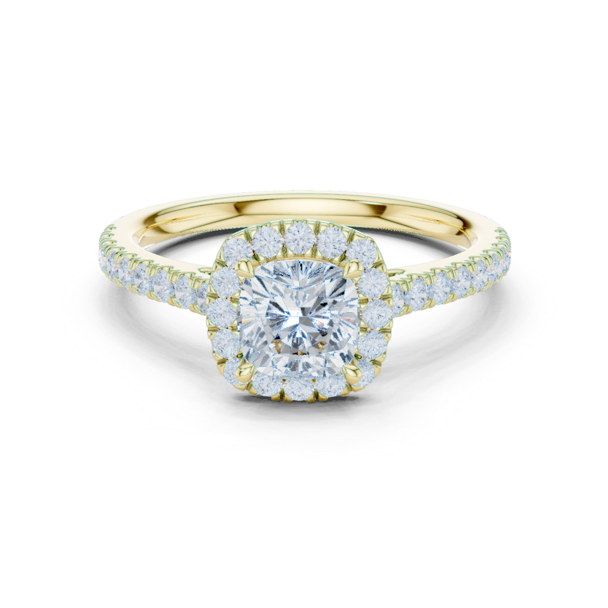 14K Solid Gold Lab Diamond Halo Ring, Yellow Gold