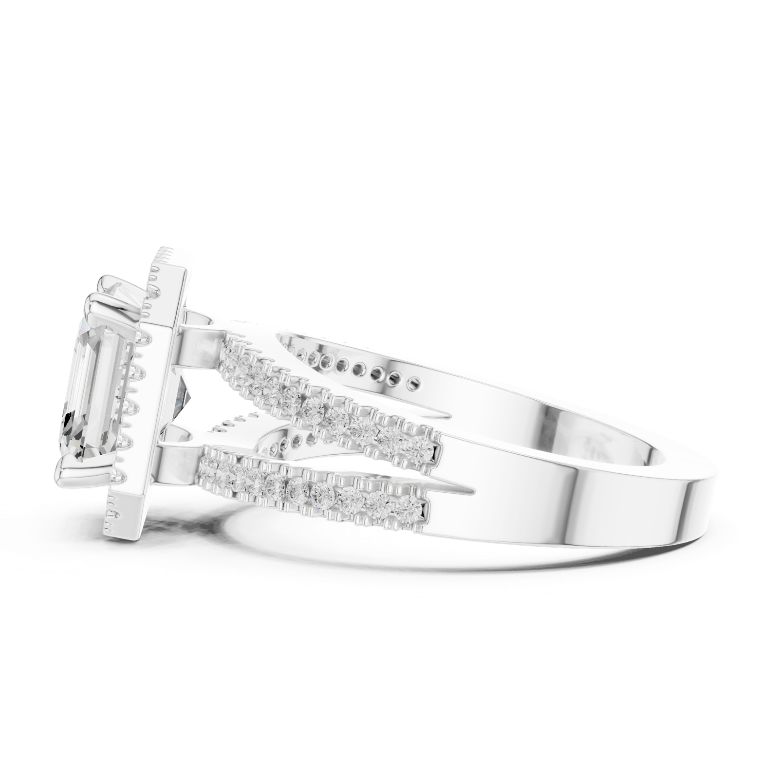 Gold Ring DDLR-350, Asscher center stone, White Gold, view 3