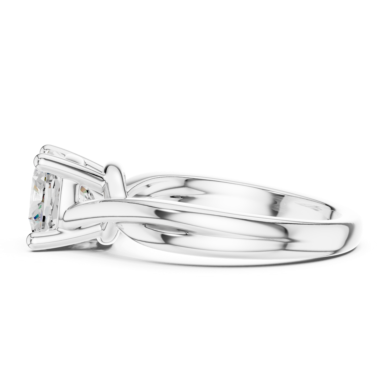 Gold Twisted Band Solitaire Engagement Ring, Cushion center stone, White Gold, view 3