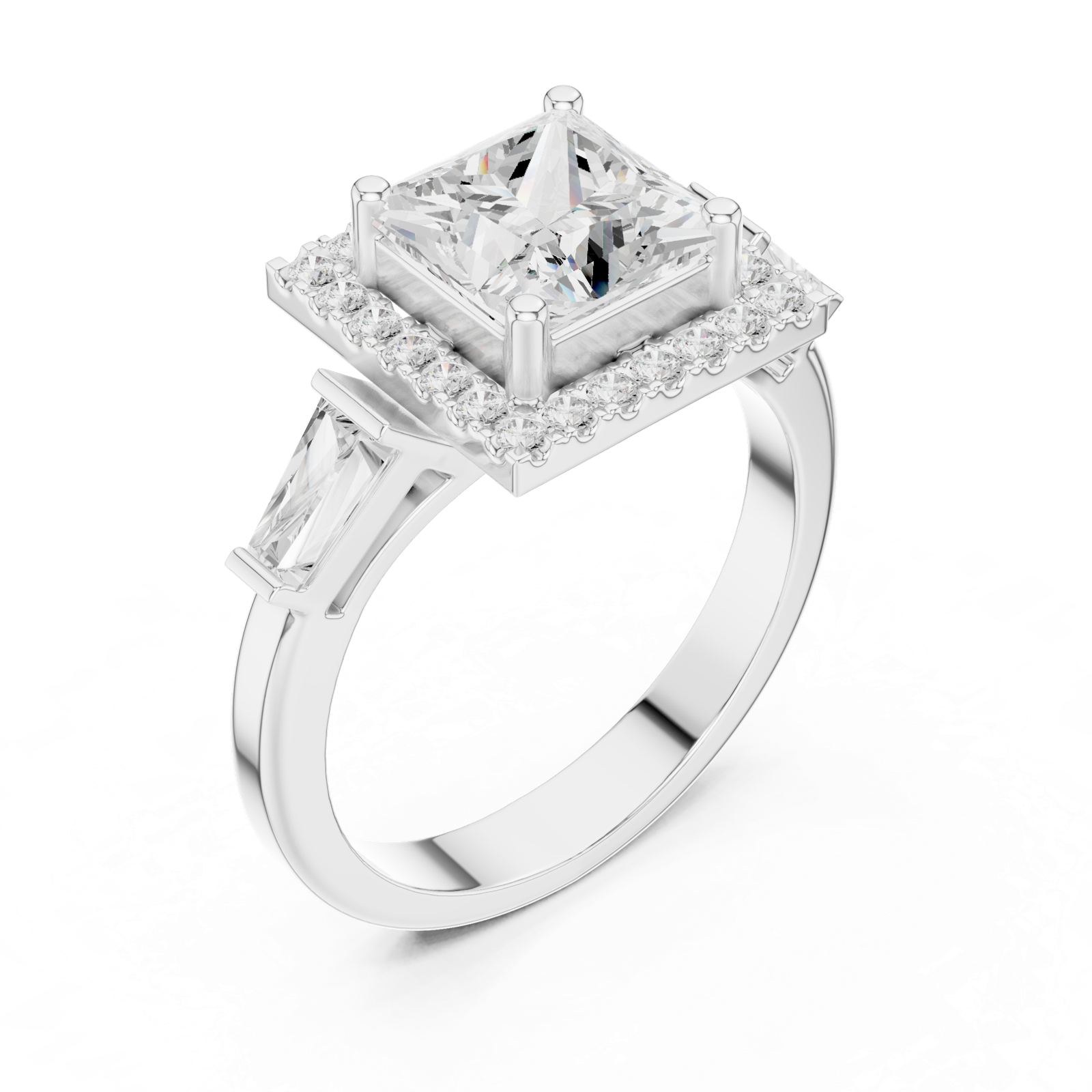 Gold Ring DDLR-342, Princess center stone, White Gold, view 2