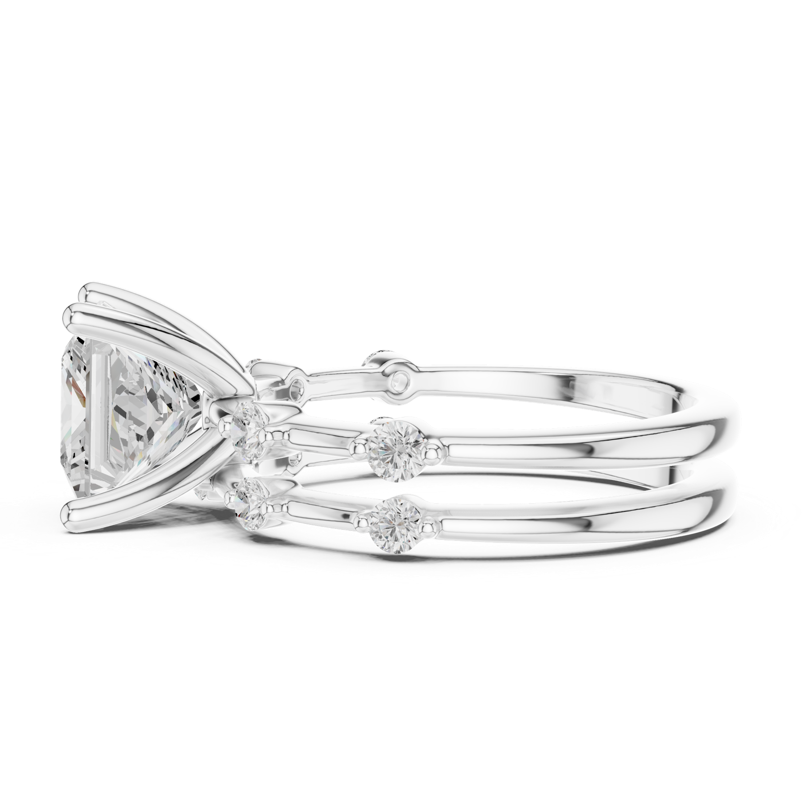 Gold Ring DDLR-441, Princess center stone, White Gold, view 3