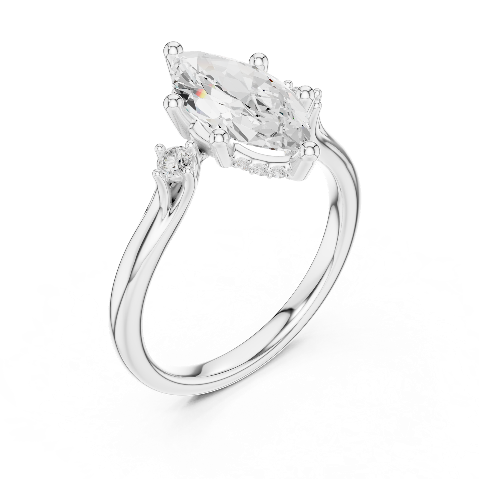 Gold Ring DDLR-164, Marquise center stone, White Gold, view 2