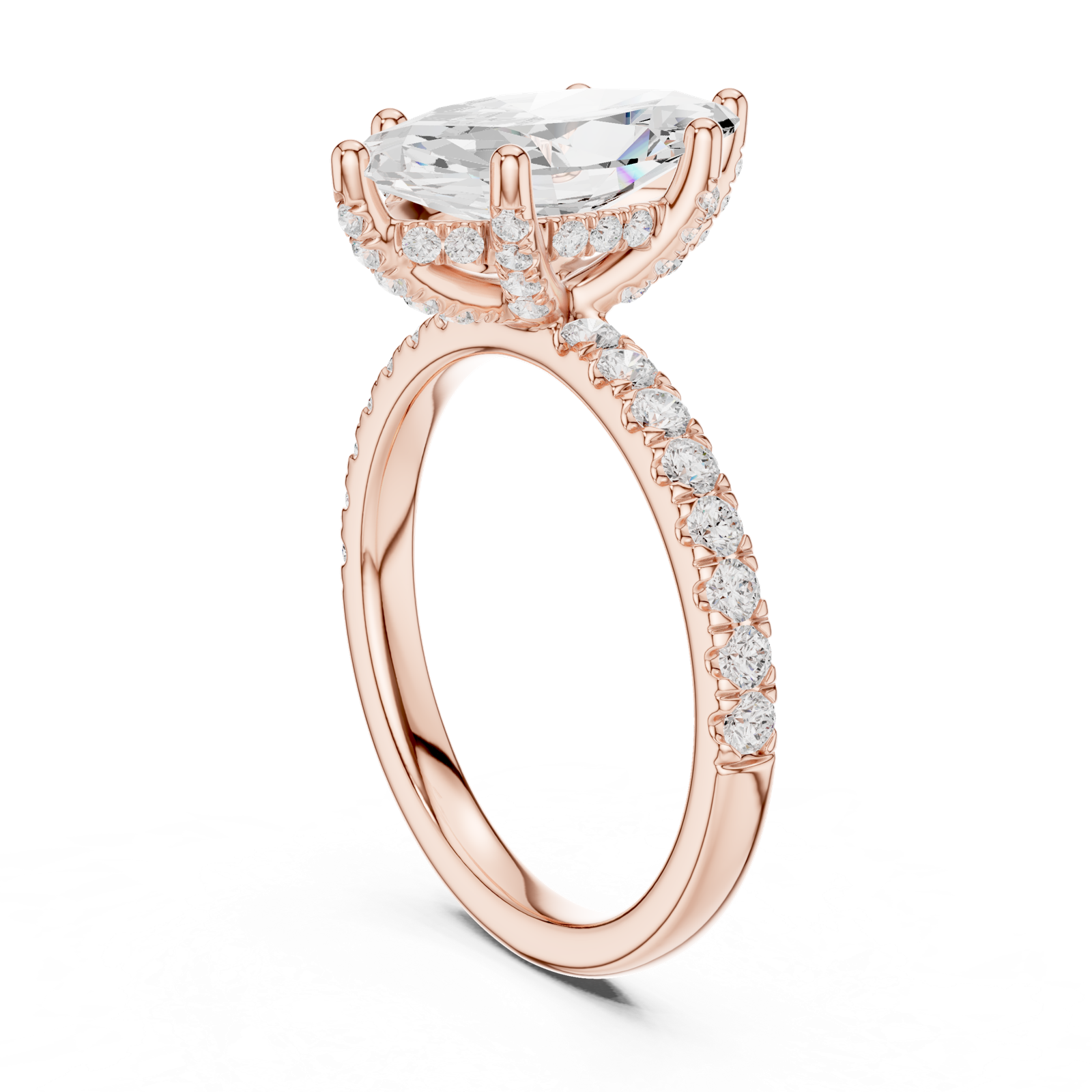 Gold Ring DDLR-161, Marquise center stone, Rose Gold, view 1
