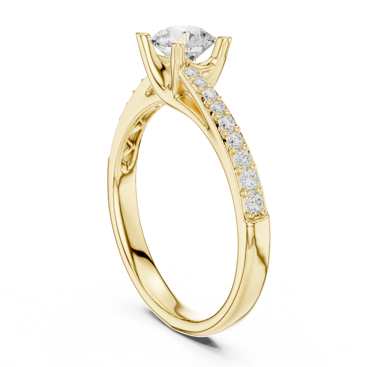 14K Solid Gold Lab Diamond Crossover Ring, Yellow Gold, view 1