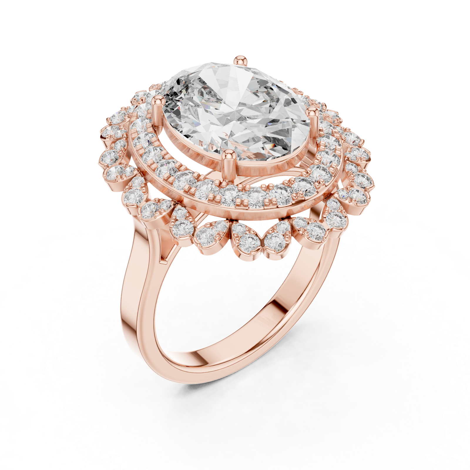 14K Solid Gold Lab Diamond Halo Ring, Rose Gold, view 2