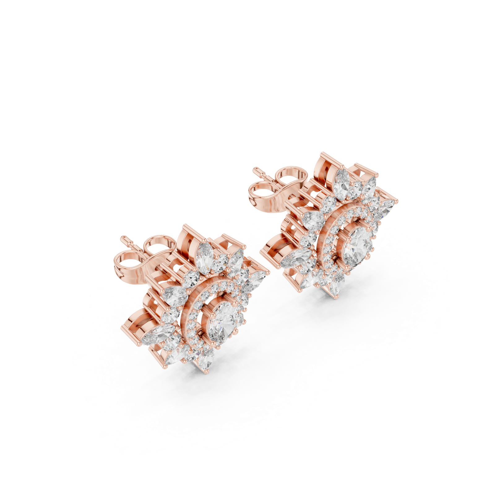 14K Solid Gold Lab Diamond Star Cluster Earrings, Rose Gold, view 2