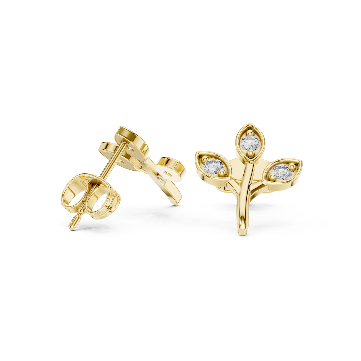 14K Solid Gold Lab Diamond Flower Cluster Earrings, Yellow Gold, view 1