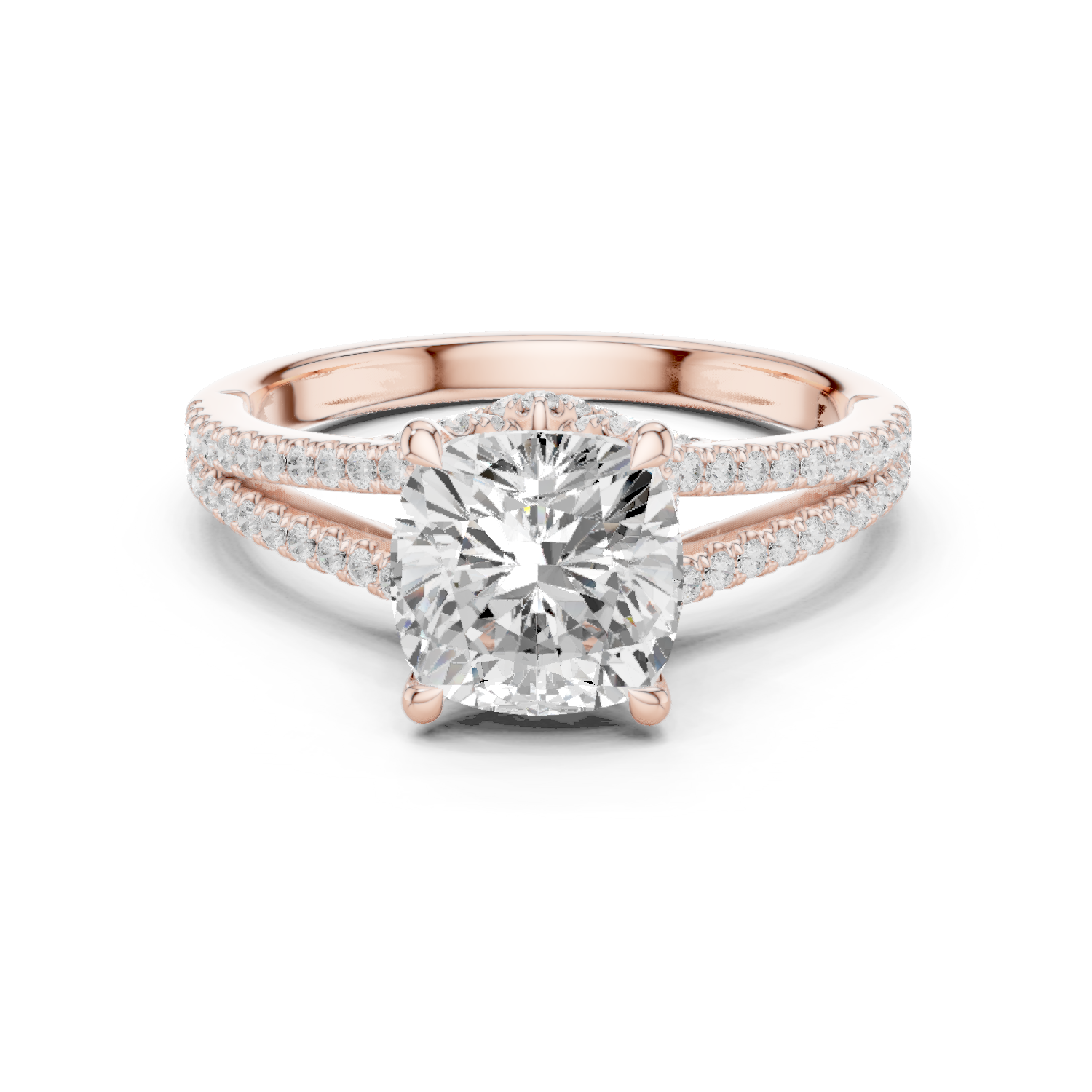 Gold Ring DDLR-252, Cushion center stone, Rose Gold