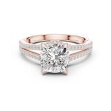 Gold Ring DDLR-252, Cushion center stone, Rose Gold