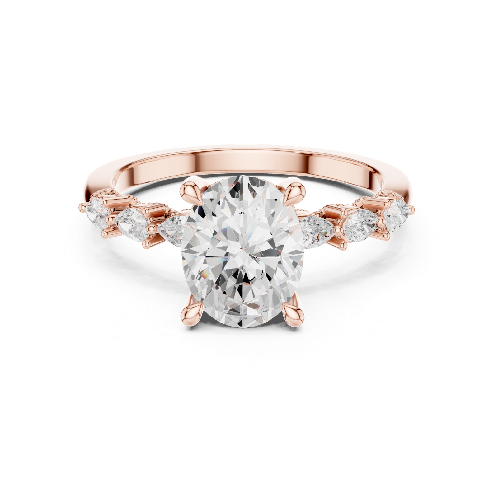 Gold Ring, Oval center stone, Rose Gold, view 4