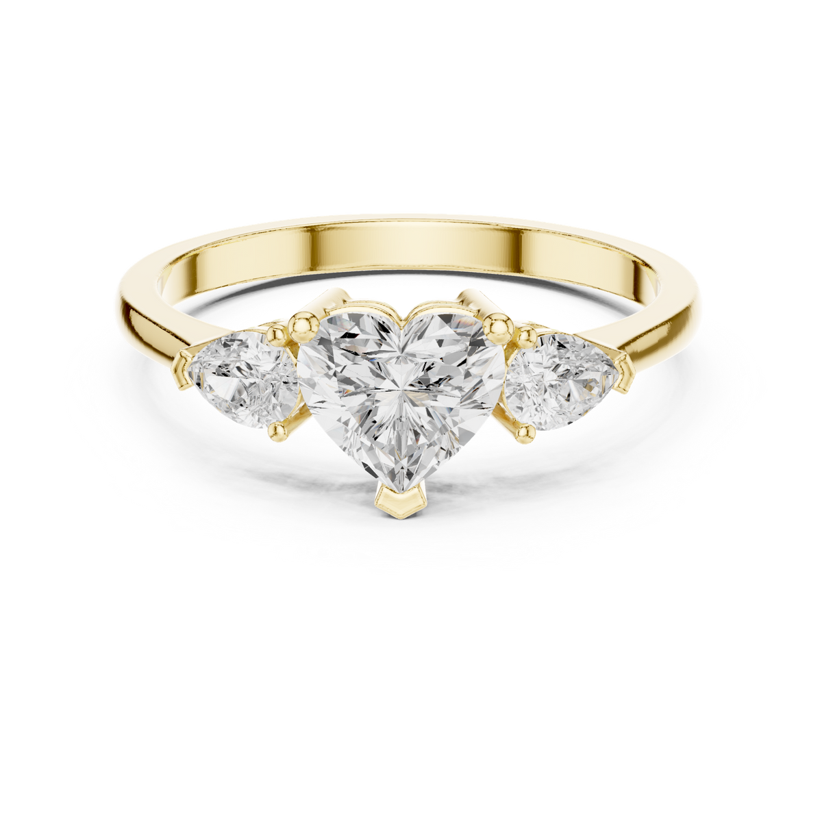 14K Solid Gold Lab Diamond Three-Stone Ring, Yellow Gold