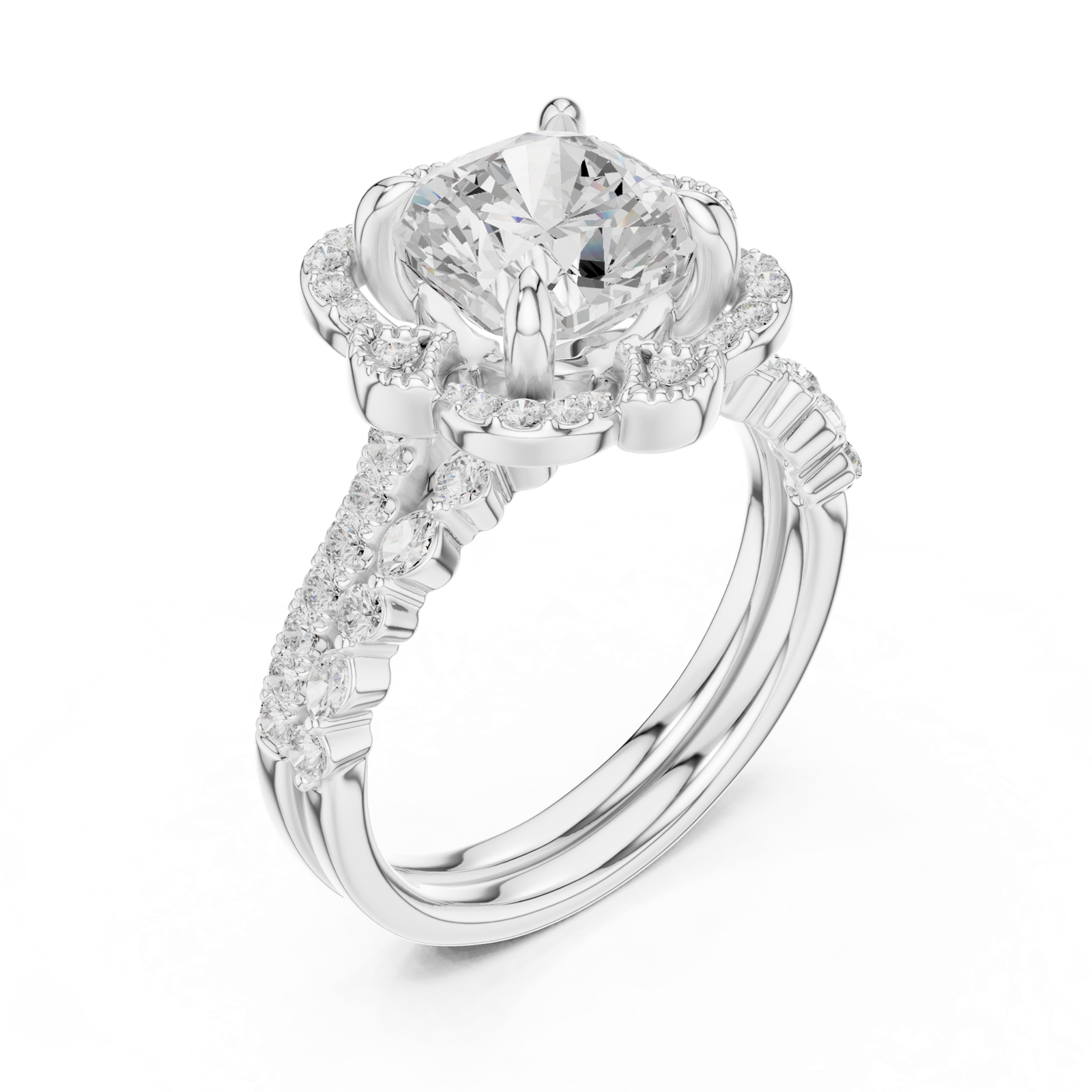 Gold Ring, Cushion center stone, White Gold, view 2