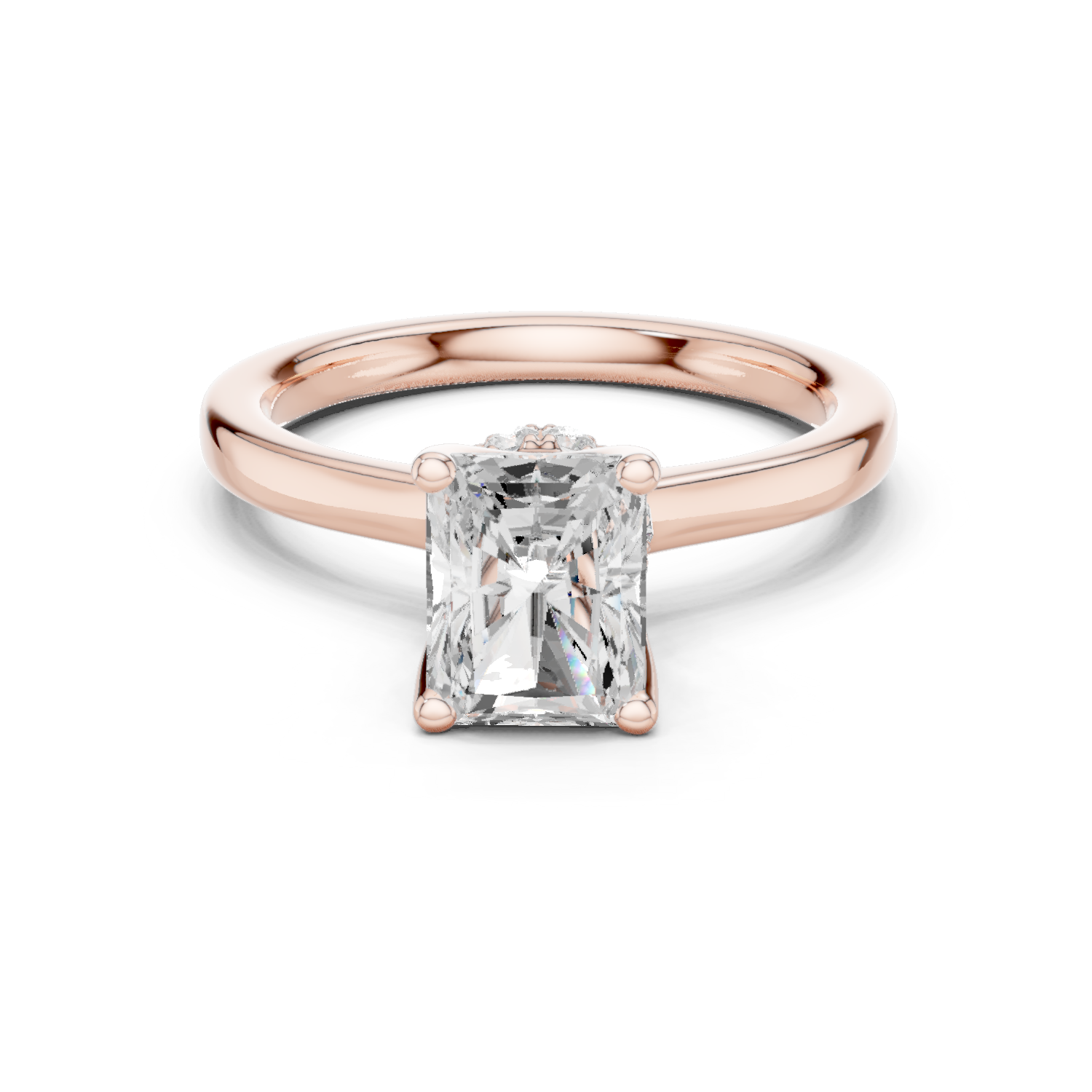 Gold Ring DDLR-176, Radiant center stone, Rose Gold